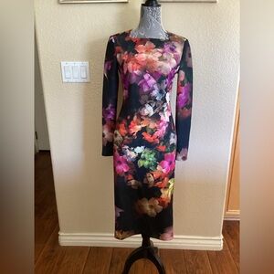 Ted Baker Long Sleeve Floral Midi Shift Dress
